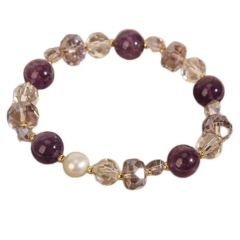 Women's artificial amethyst bracelet with U-shaped design and four-leaf clover charm