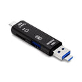 Black USB Type-C and Micro USB OTG adapter with TF card reader slot and USB port