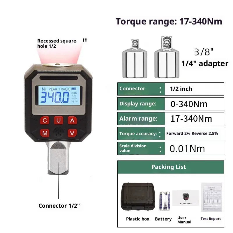 Digital torque meter model 17-340 with digital display, 6-piece set for torque measurement from 17 to 340 Nm