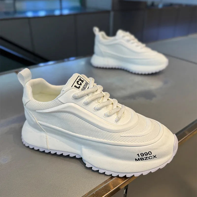 Spring Summer Argan Running Sneaker for teenagers, thick sole, mesh upper, round toe, front lace-up, available in black