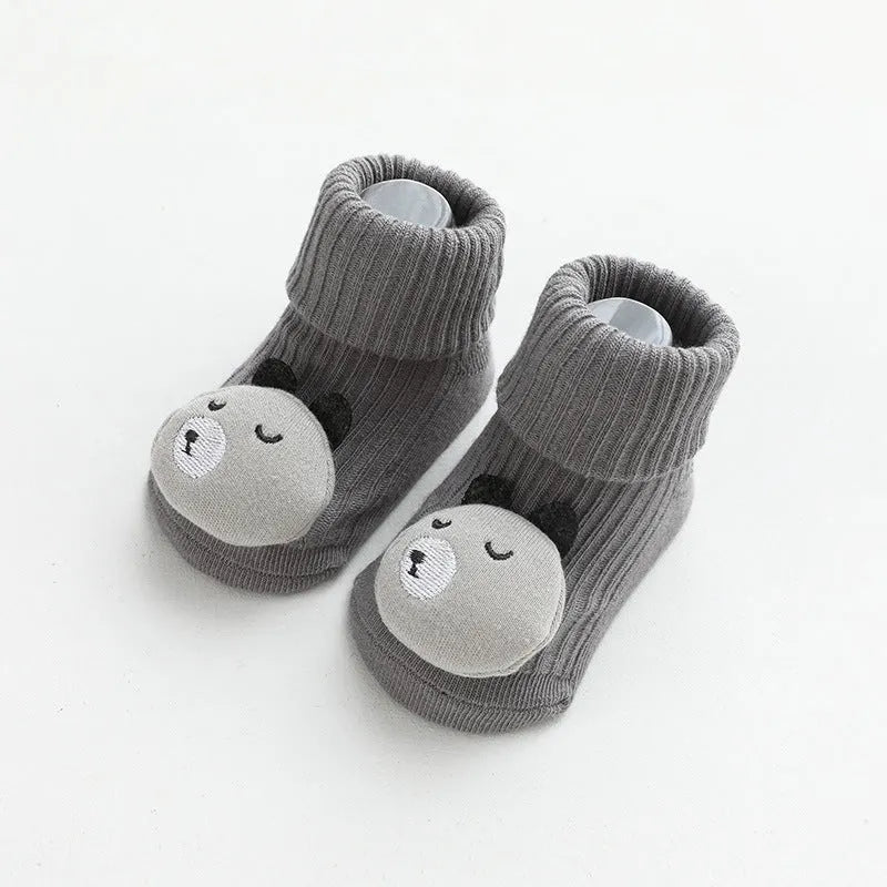 Baby socks with silicone anti-slip grips on sole, mid-height tube design in combed cotton
