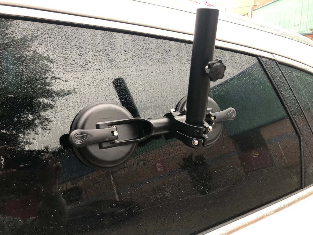 Black off-road car sucker base with round glass sucker for flagpole mounting
