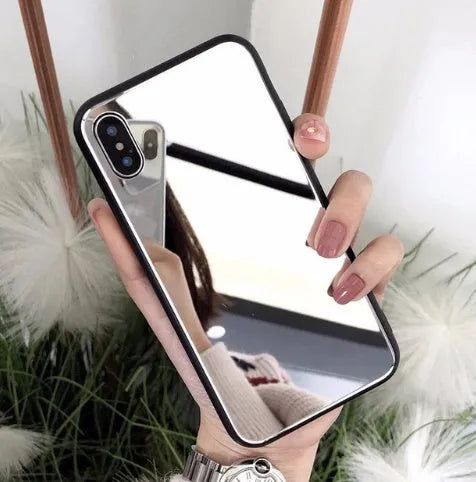 Black mirror phone case for Apple iPhone showing reflective surface on the back cover.