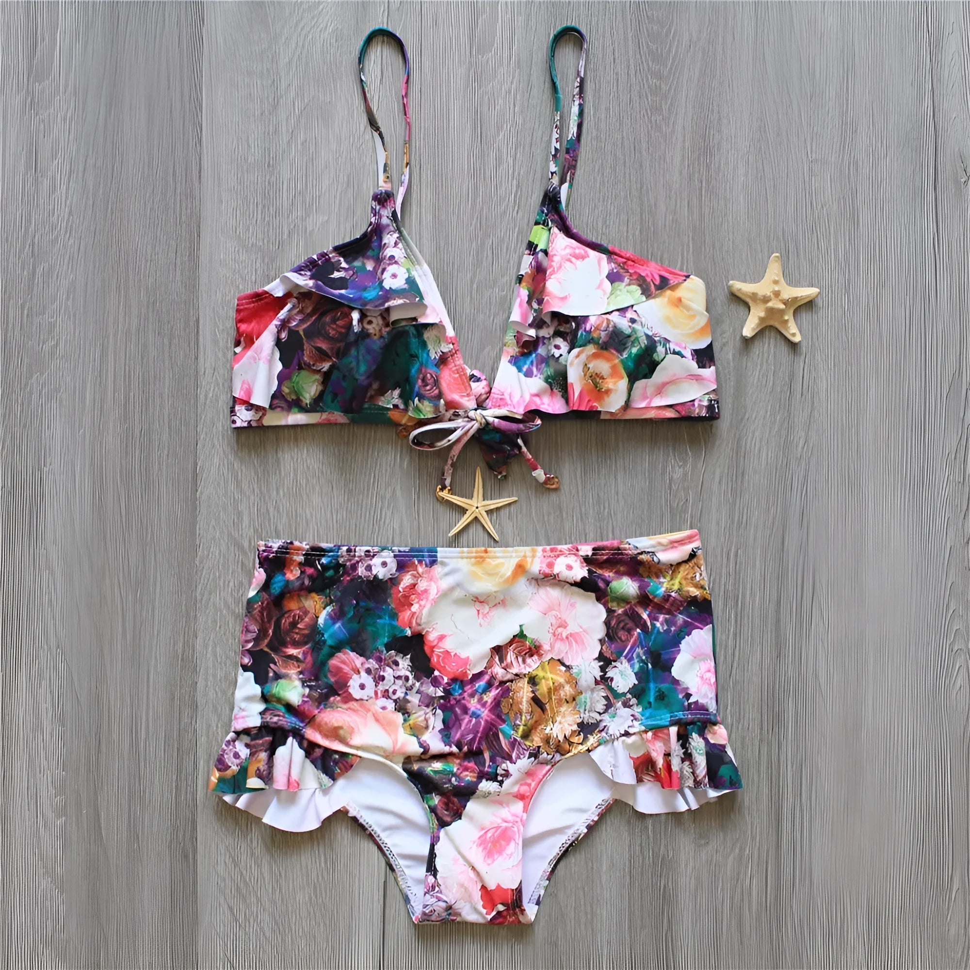 Women's high waist Brazilian bikini set in solid colour, available in sizes S M L XL