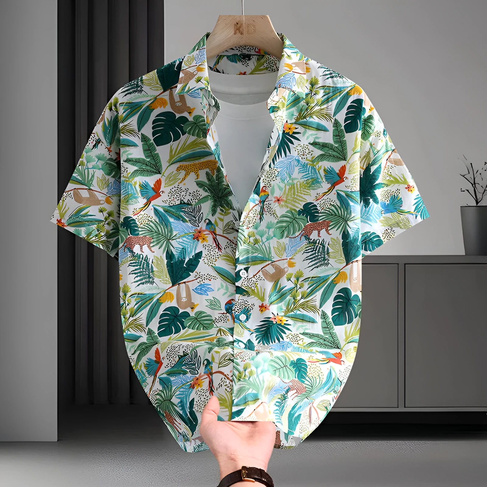 Men's casual Hawaiian style floral print cotton cardigan shirt in summer colours