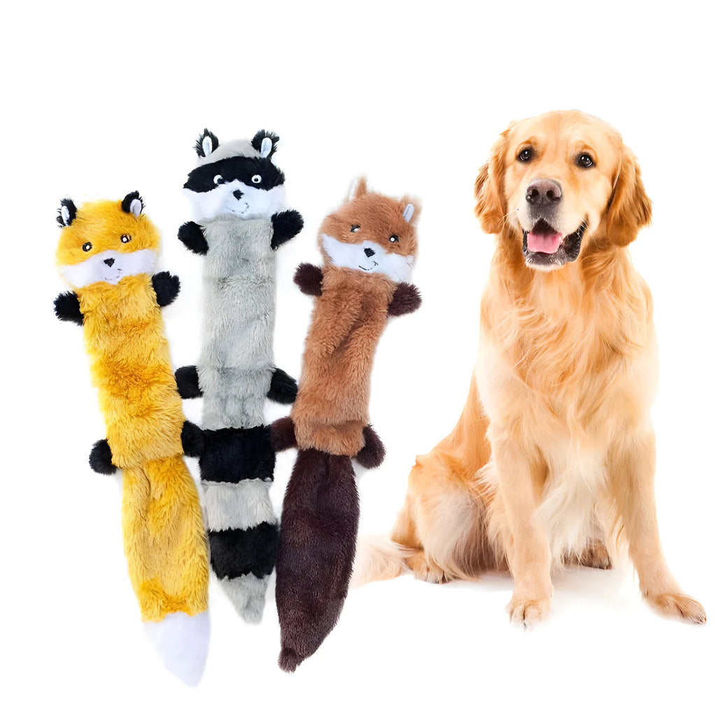 Brown plush dog toy with squeaker measuring 46cm long