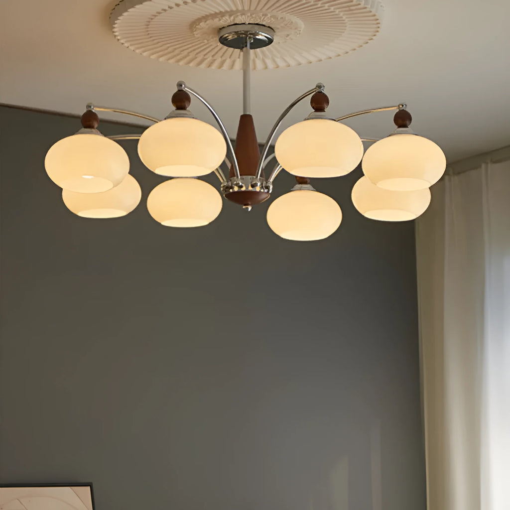 Creative persimmon glass and chrome chandelier with multiple heads in ancient middle style