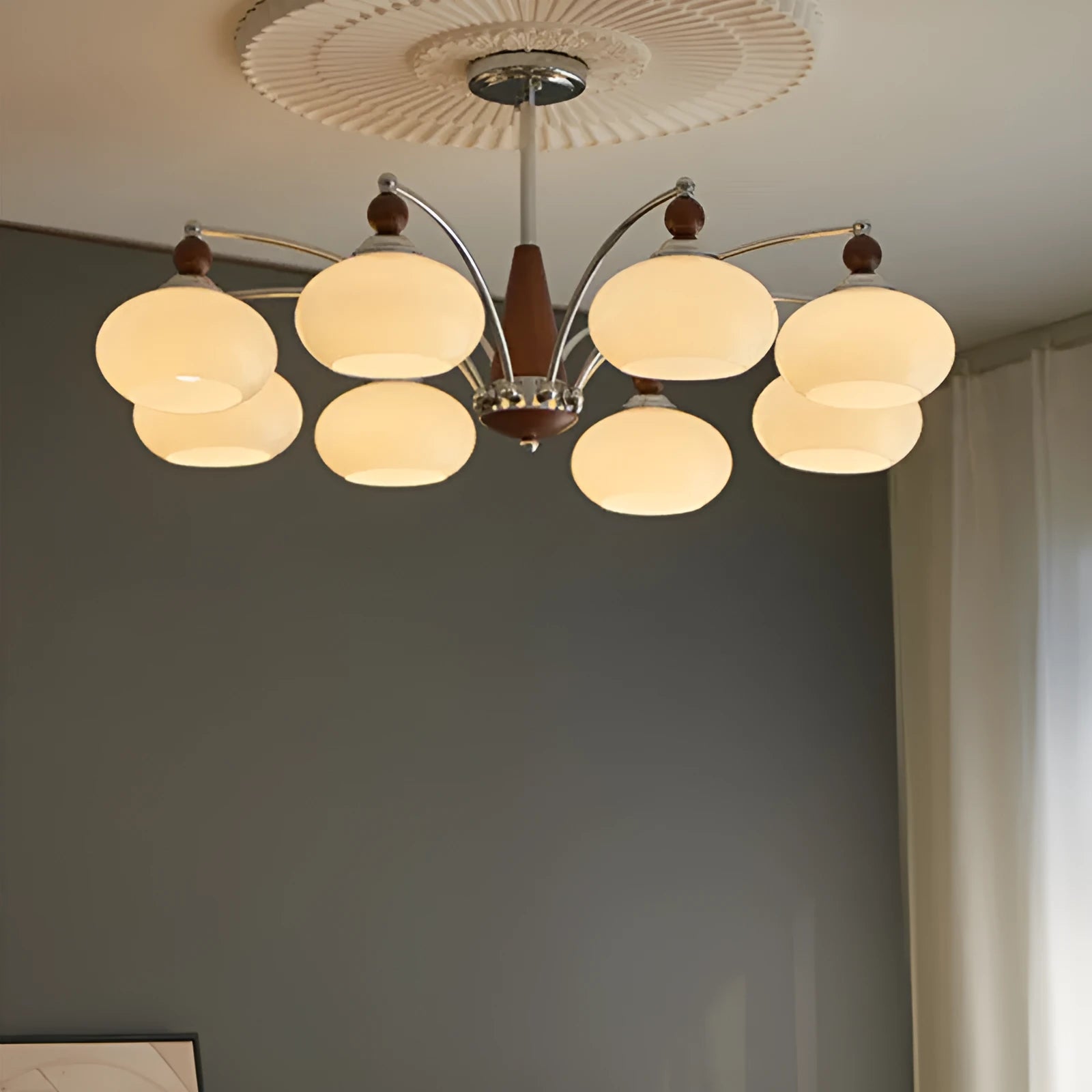Creative persimmon glass and chrome chandelier with multiple heads in ancient middle style