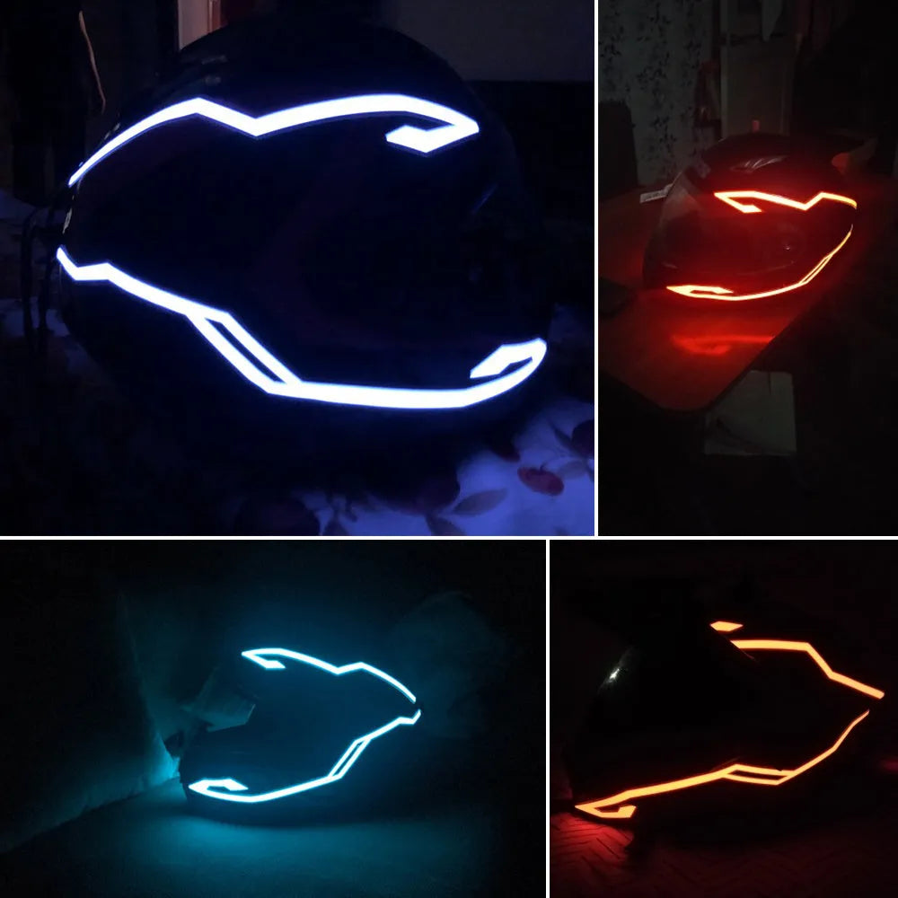 High brightness waterproof helmet light bar with LED strips in red and white colours mounted on a bike helmet