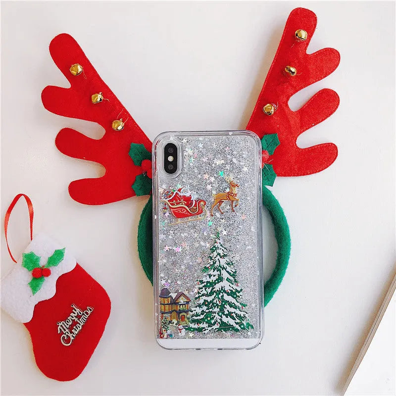 Quicksand design phone case with transparent double layer and Christmas colour options