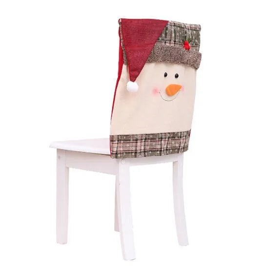 Christmas chair cover set with Santa Claus and snowman designs on dining chair