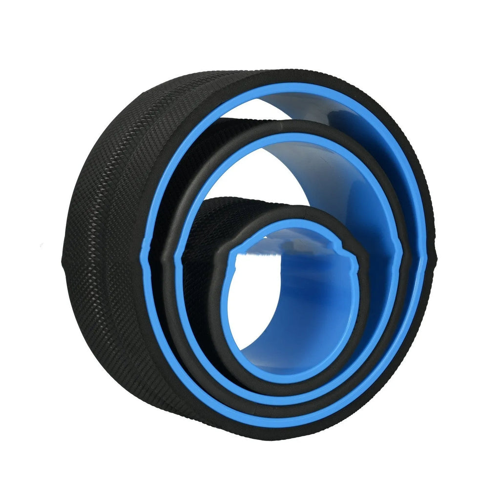 Yoga wheel four-piece set with black skin finish and green tube construction on a yoga mat