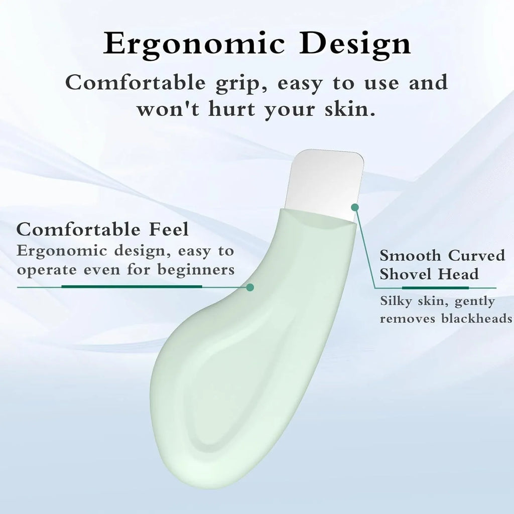 Green stainless steel pore scraper with silicone handle for blackhead removal from face and nose