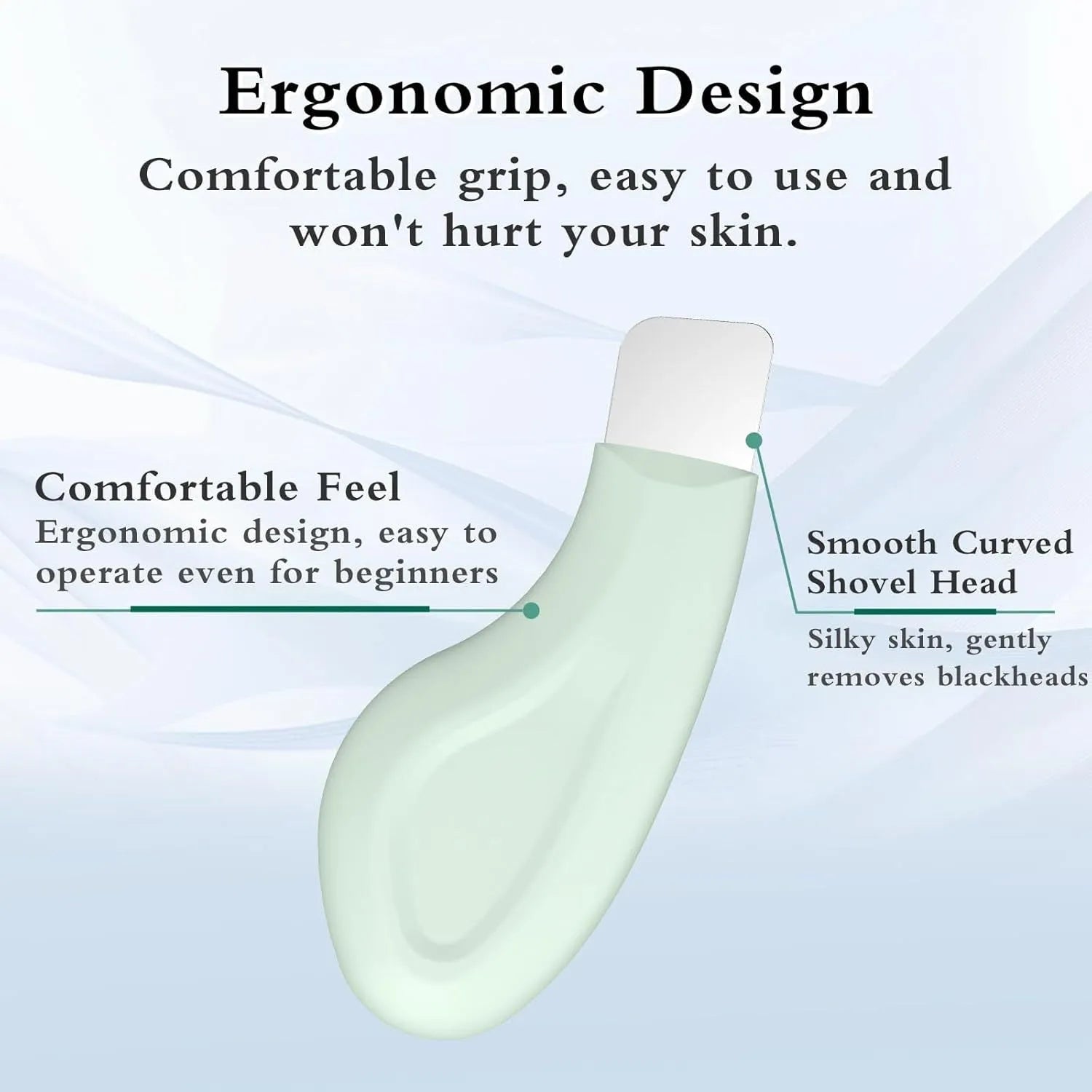 Green stainless steel pore scraper with silicone handle for blackhead removal from face and nose