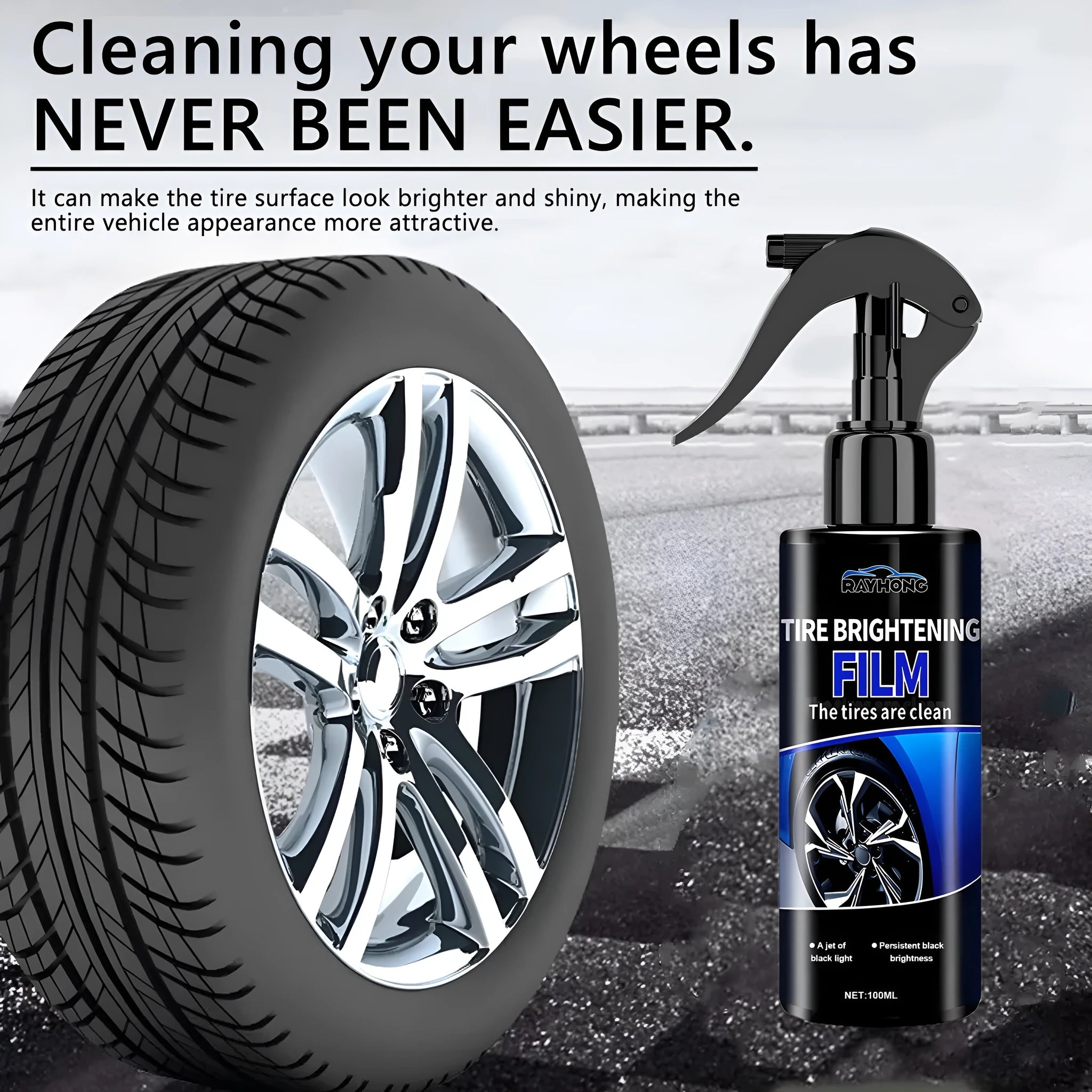 Car tire spray paint 100ml bottle with cleaning agent for tyre refurbishment and polishing