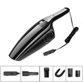 Black and orange handheld car vacuum cleaner with 12V power cord for cigarette lighter socket.