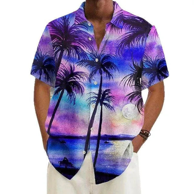 Men's casual printed polyester shirt shown in one of eight available colours