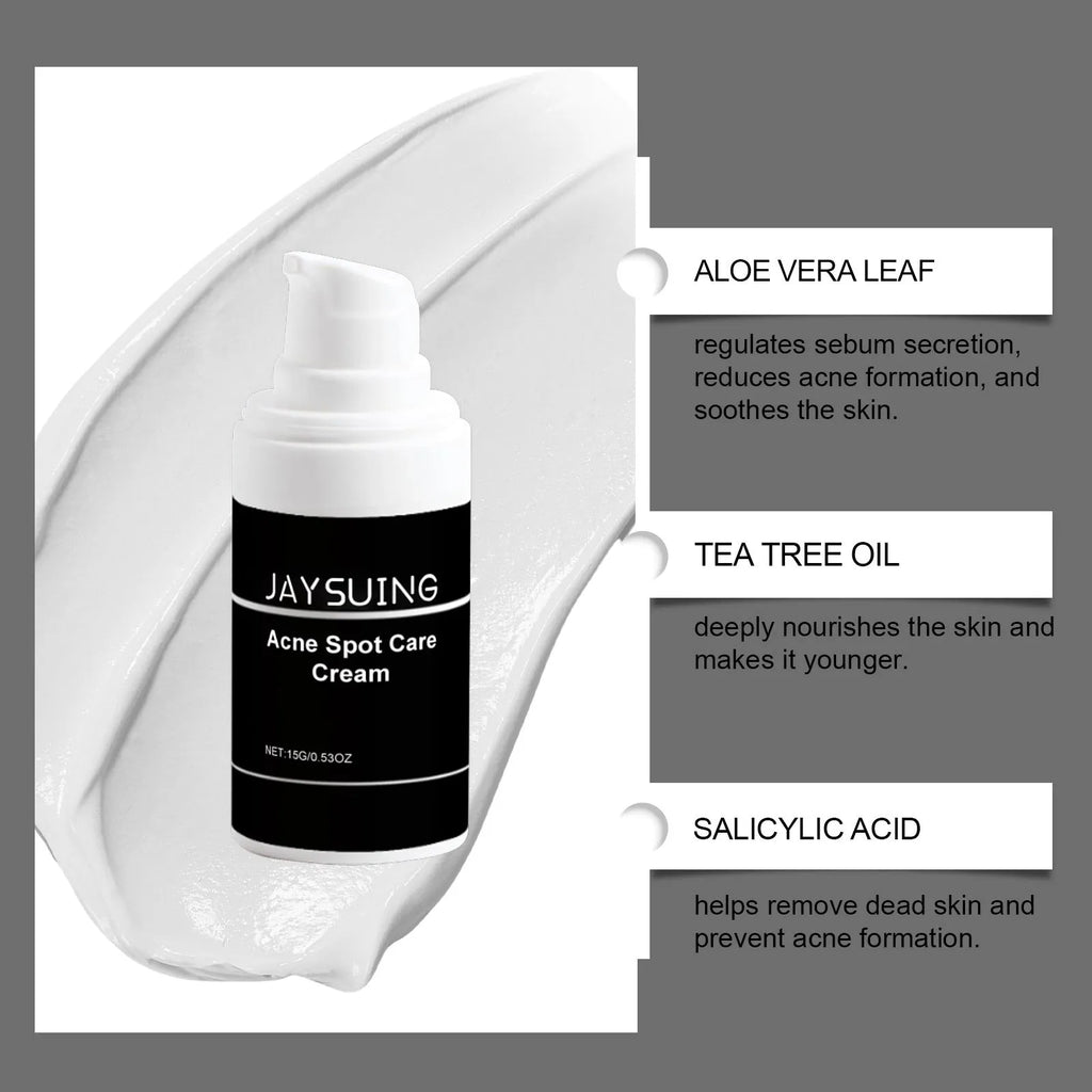15g tube of acne cream with mint leaf, tea tree oil, and aloe leaf ingredients