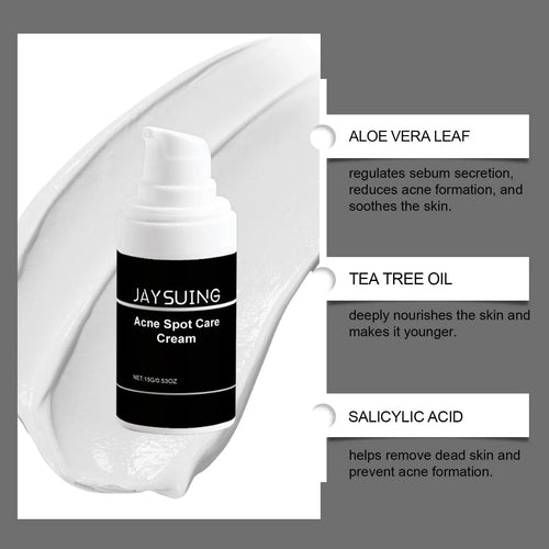 15g tube of acne cream with mint leaf, tea tree oil, and aloe leaf ingredients