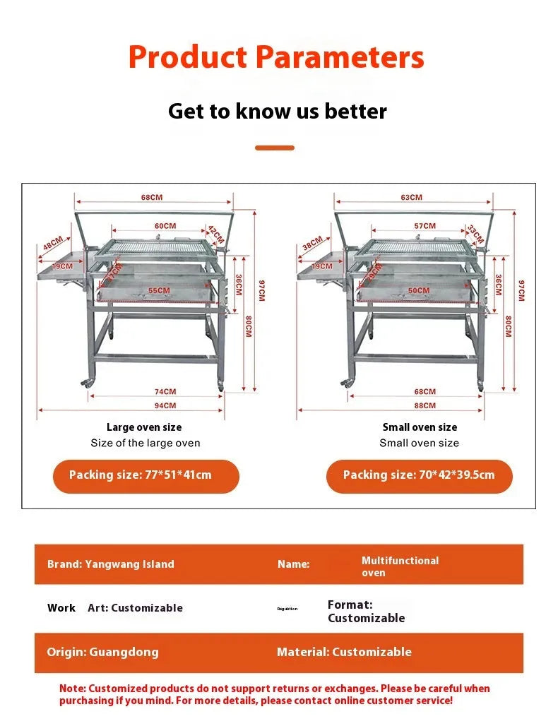 Large foldable charcoal BBQ stove grill for courtyard and villa outdoor cooking.
