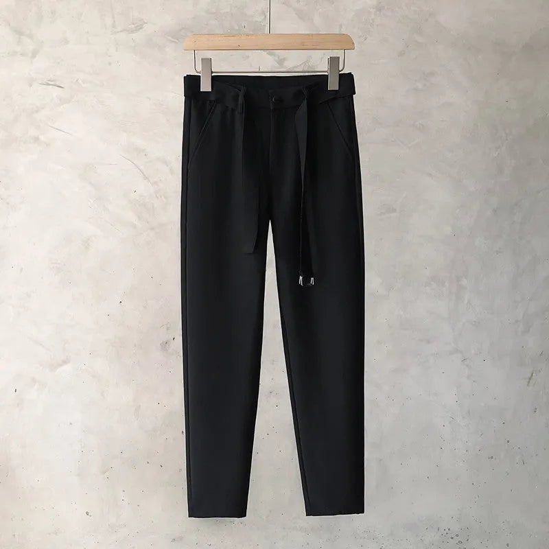 Boys slim straight tapered trousers in wool blend fabric with straight leg opening
