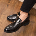 Men's casual elevated leather shoes in microfiber, shallow mouth design, black colour, side view