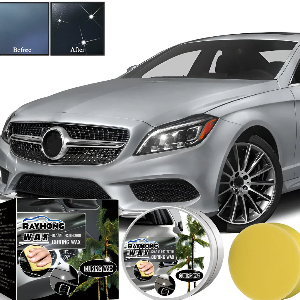 Car coating wax kit showing square wax block and sponge applicator for automotive paint maintenance