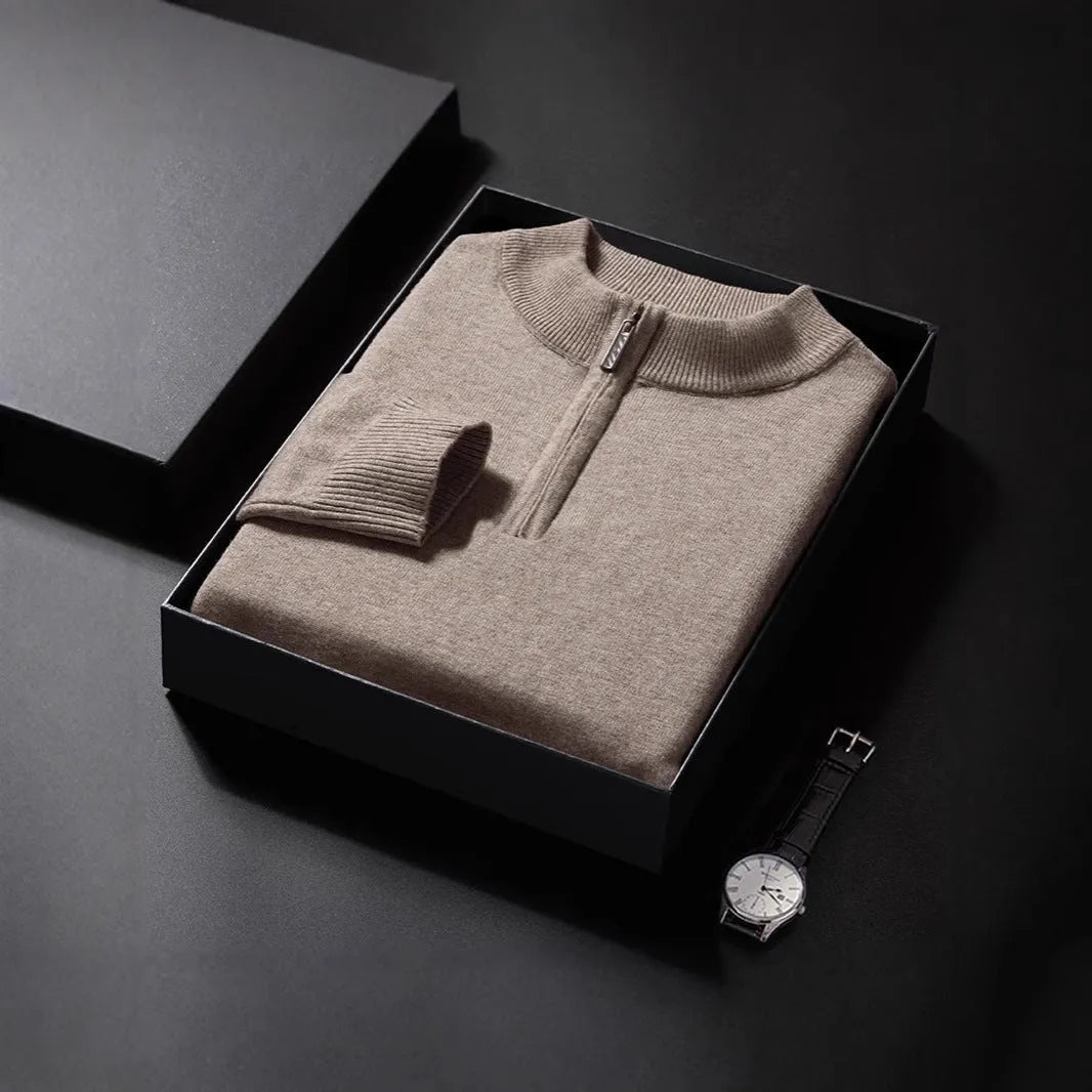 Men's zipper casual bottoming sweater loose fit long sleeve pullover in camel colour available in sizes M to 4XL