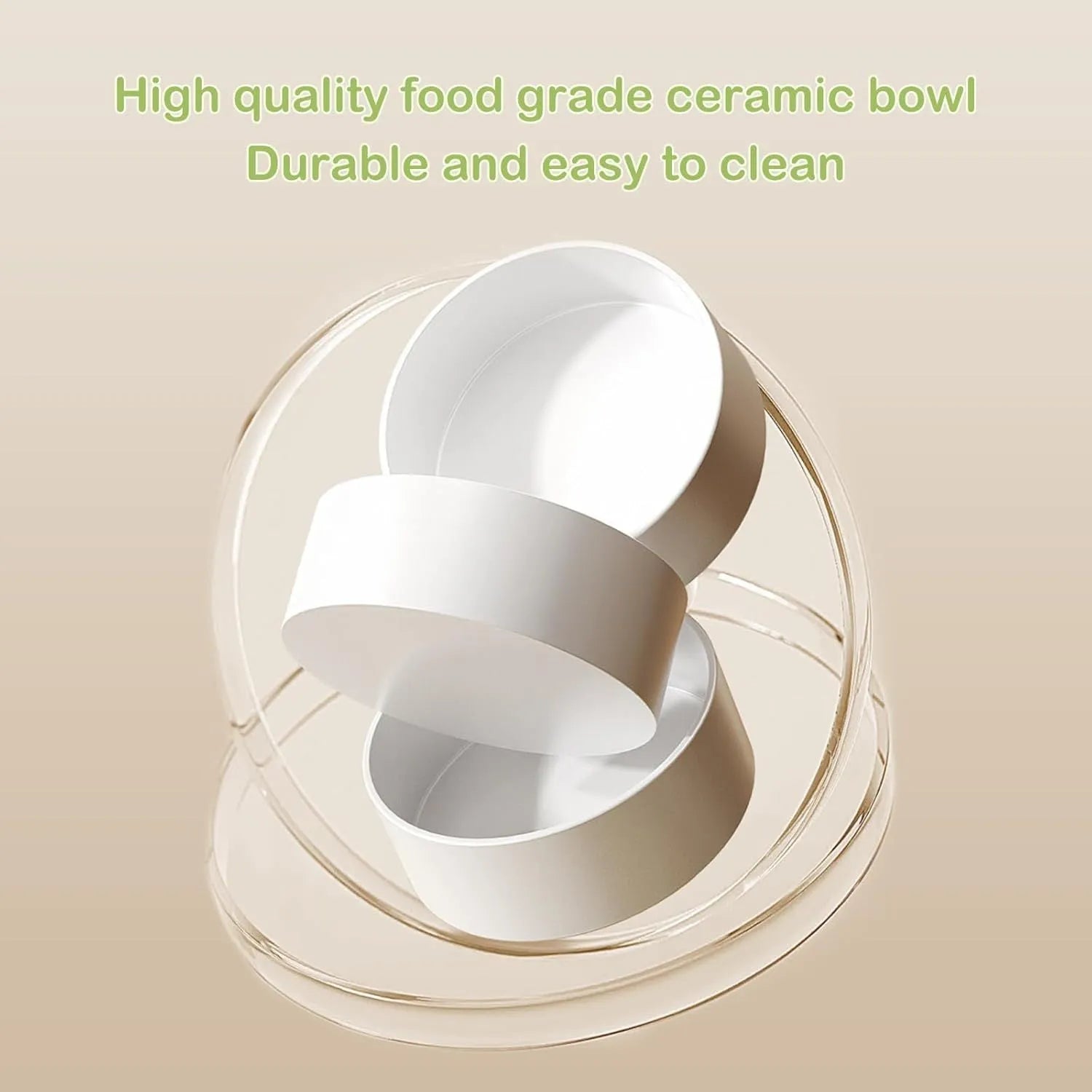 Green ceramic raised cat bowl set with two tilted bowls on non-slip base
