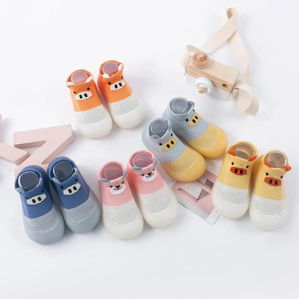 Baby infant toddler shoes with breathable mesh upper, rubber sole, round toe, available in blue