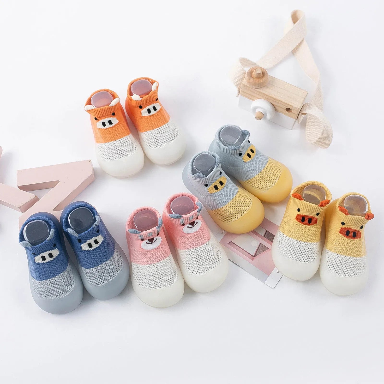 Baby infant toddler shoes with breathable mesh upper, rubber sole, round toe, available in blue