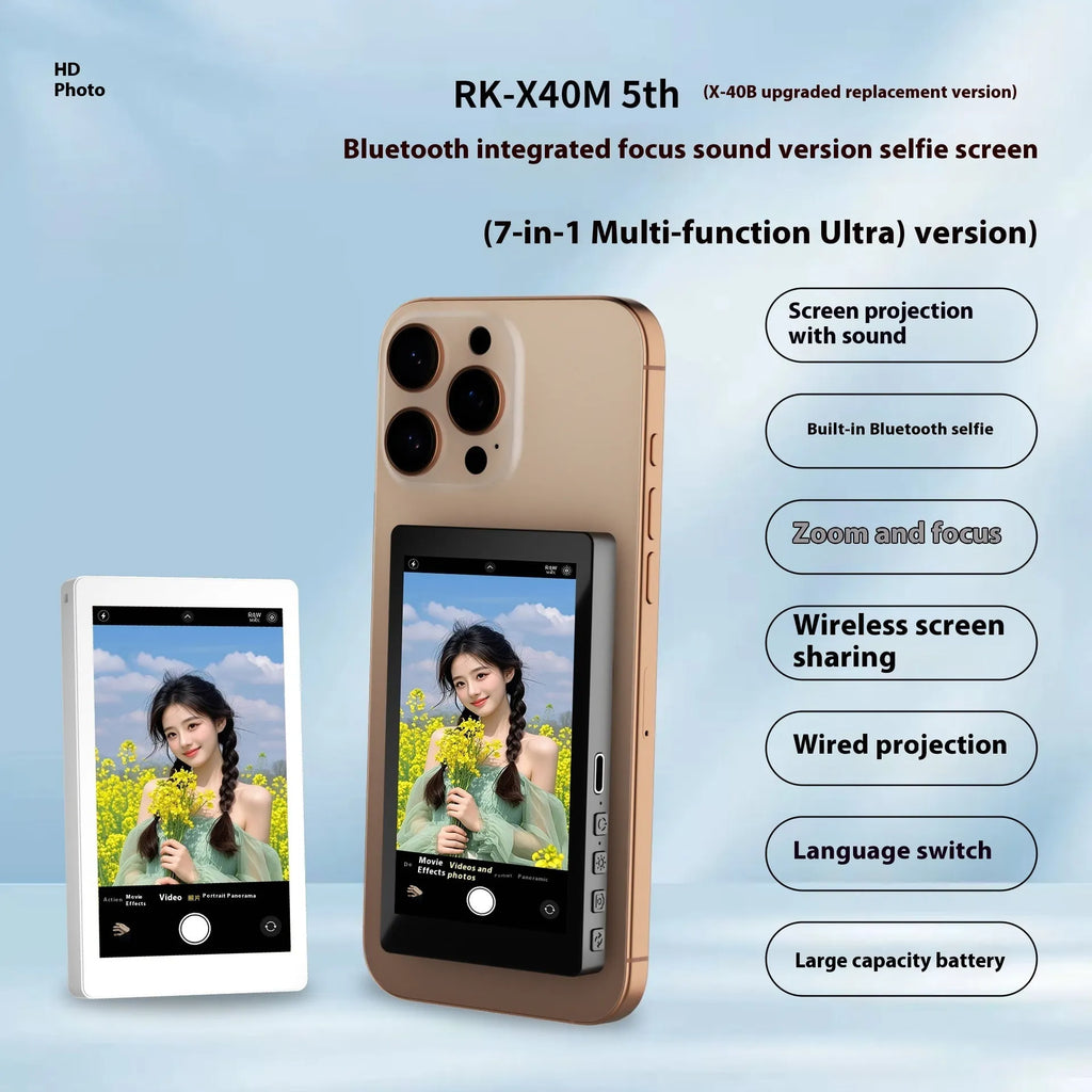 X40M Audio Zoom mobile phone projector with magnetic rear mount showing black, grey and white colour options