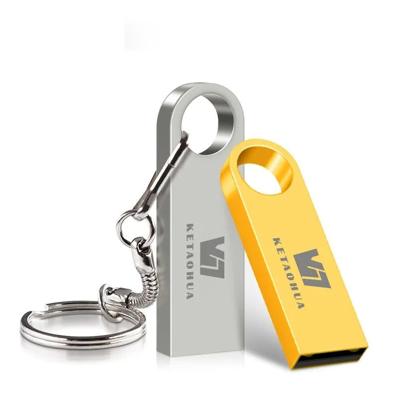 Silver metal car-shaped USB flash drive on a white background, showing its compact size and USB connector.