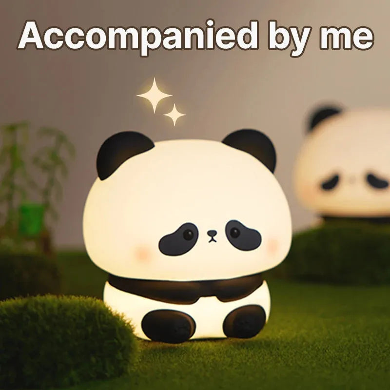 Panda LED night light made from soft silicone with USB rechargeable touch control, 2W, 1200mAh battery.
