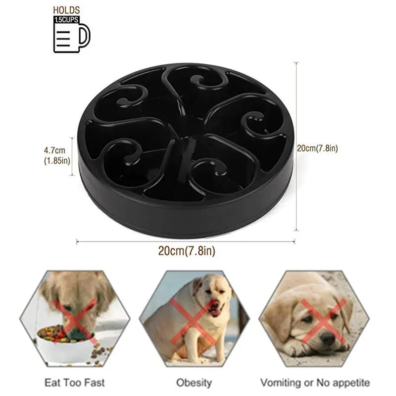 Non-slip plastic slow feeder dog bowl with maze pattern design in multiple colour options