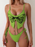 Women's bow ins style split bikini suit in sleeveless design with European American pattern