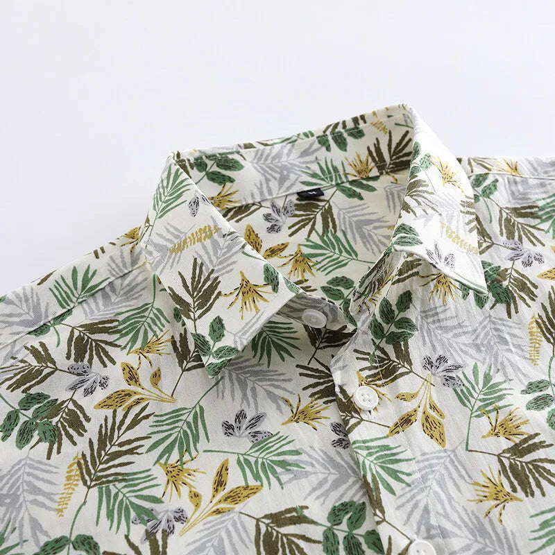 Men's casual Hawaiian style floral print cotton cardigan shirt in summer colours