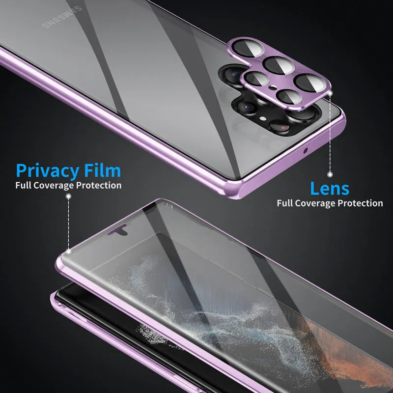Samsung S24 Ultra metal phone case with peep-proof magnetic mirror in multiple colour options