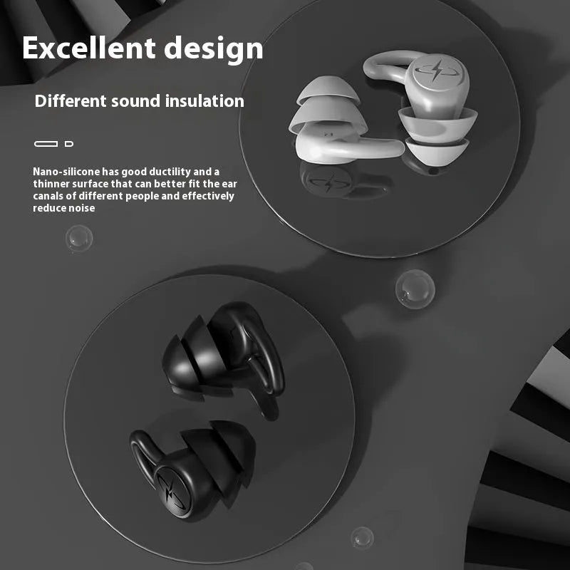 Pair of silicone noise reduction earplugs in black for sleep and sound insulation