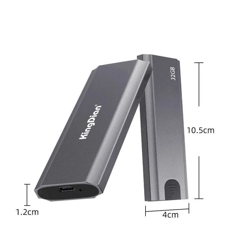 Grey coloured mobile SSD external hard drive with USB 3.0 connection for phones.
