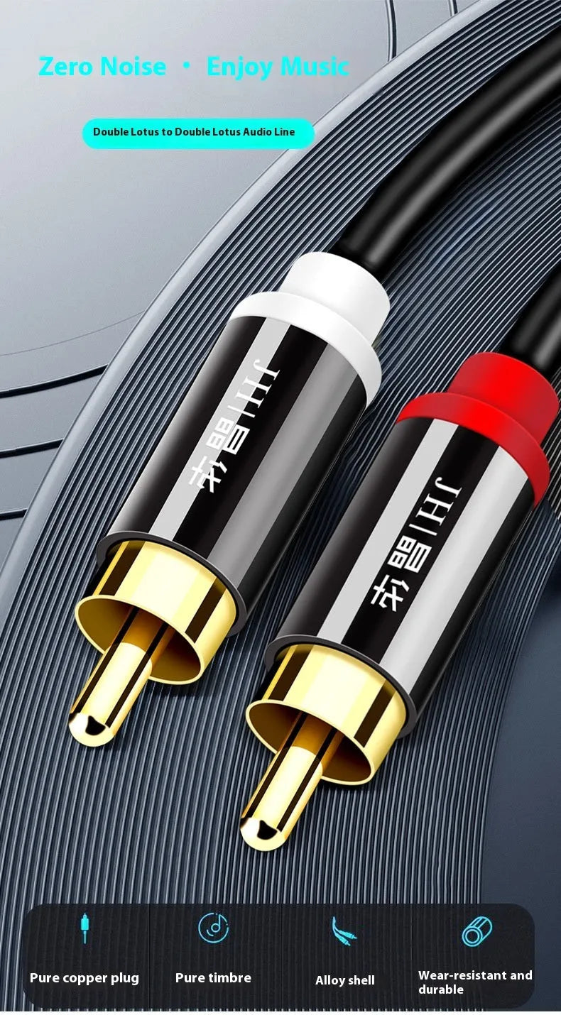 Gold-plated two-to-two double-connected flower head audio cable for RCA connections