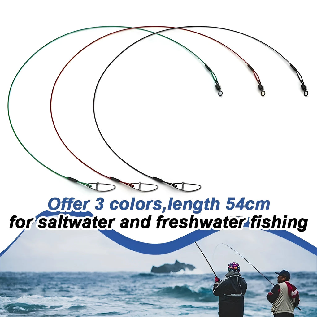 54cm anti-bite steel wire fishing double buckle pins in green, black and red colours