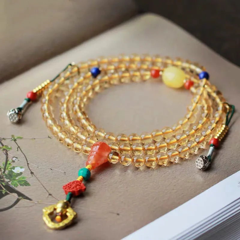 Brazilian natural citrine bracelet with 1mm yellow beads on filament cord