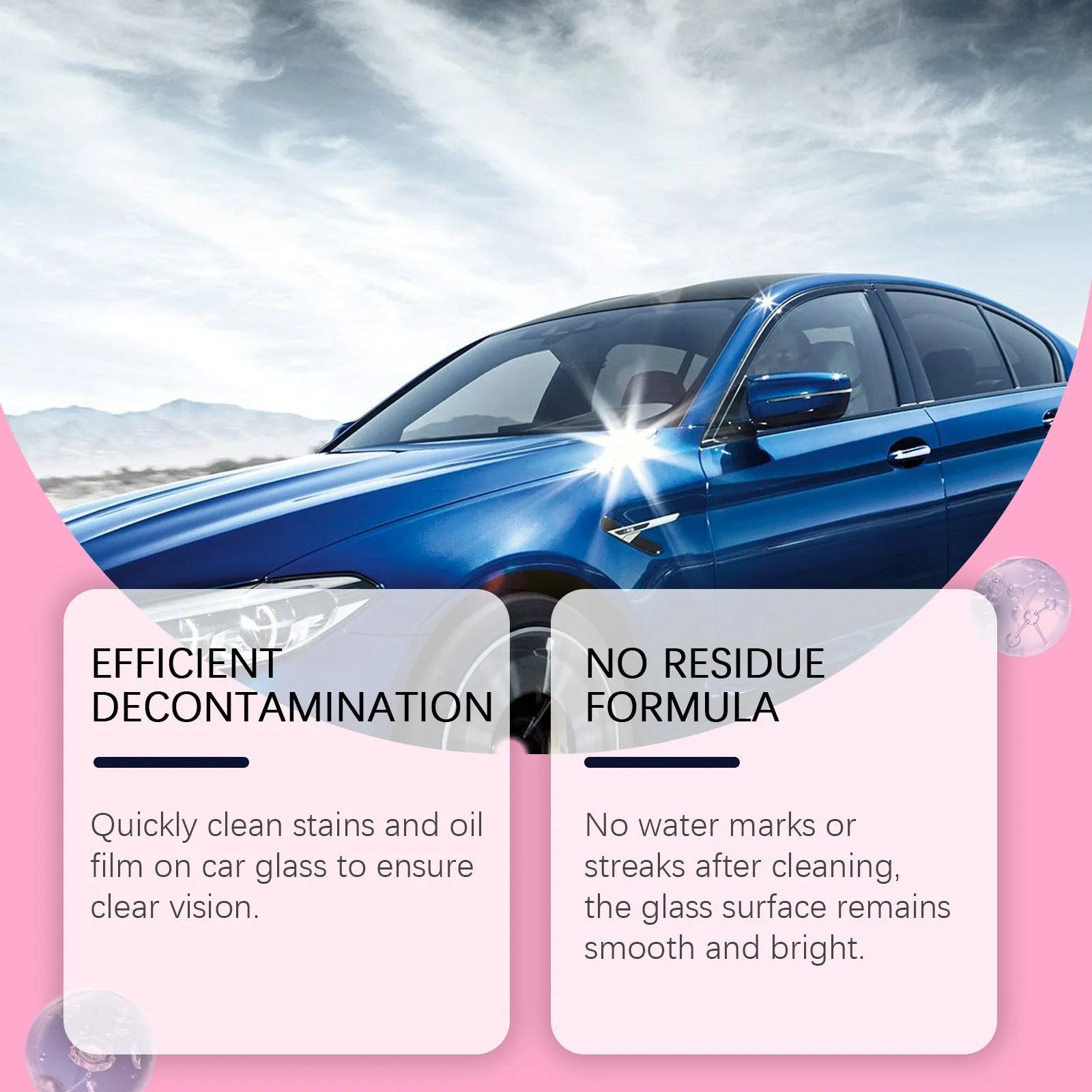 Car glass cleaner 120ml bottle with clear liquid for windscreen stain removal
