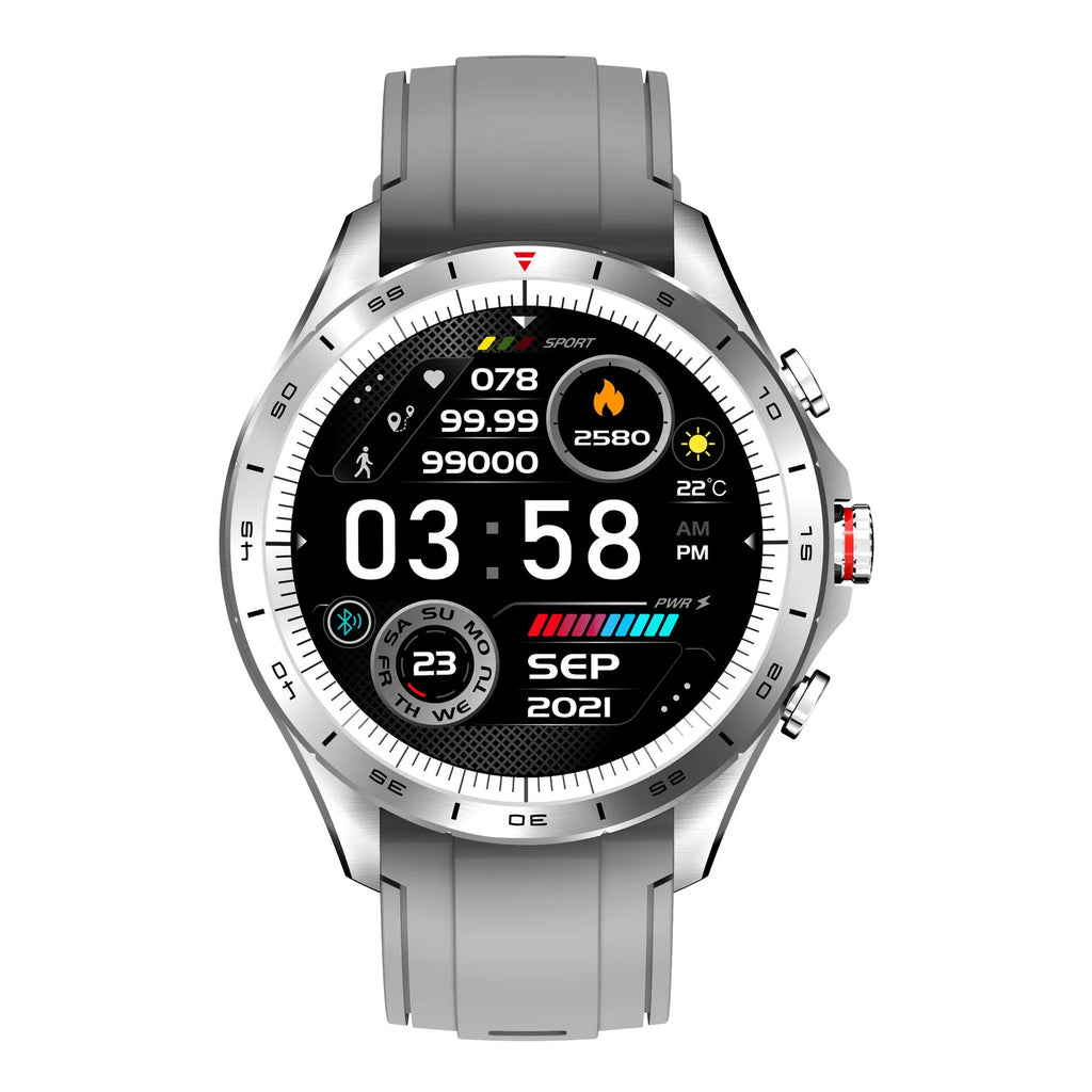 Men's black smart bracelet watch with zinc alloy screen and silicone band on a wrist.