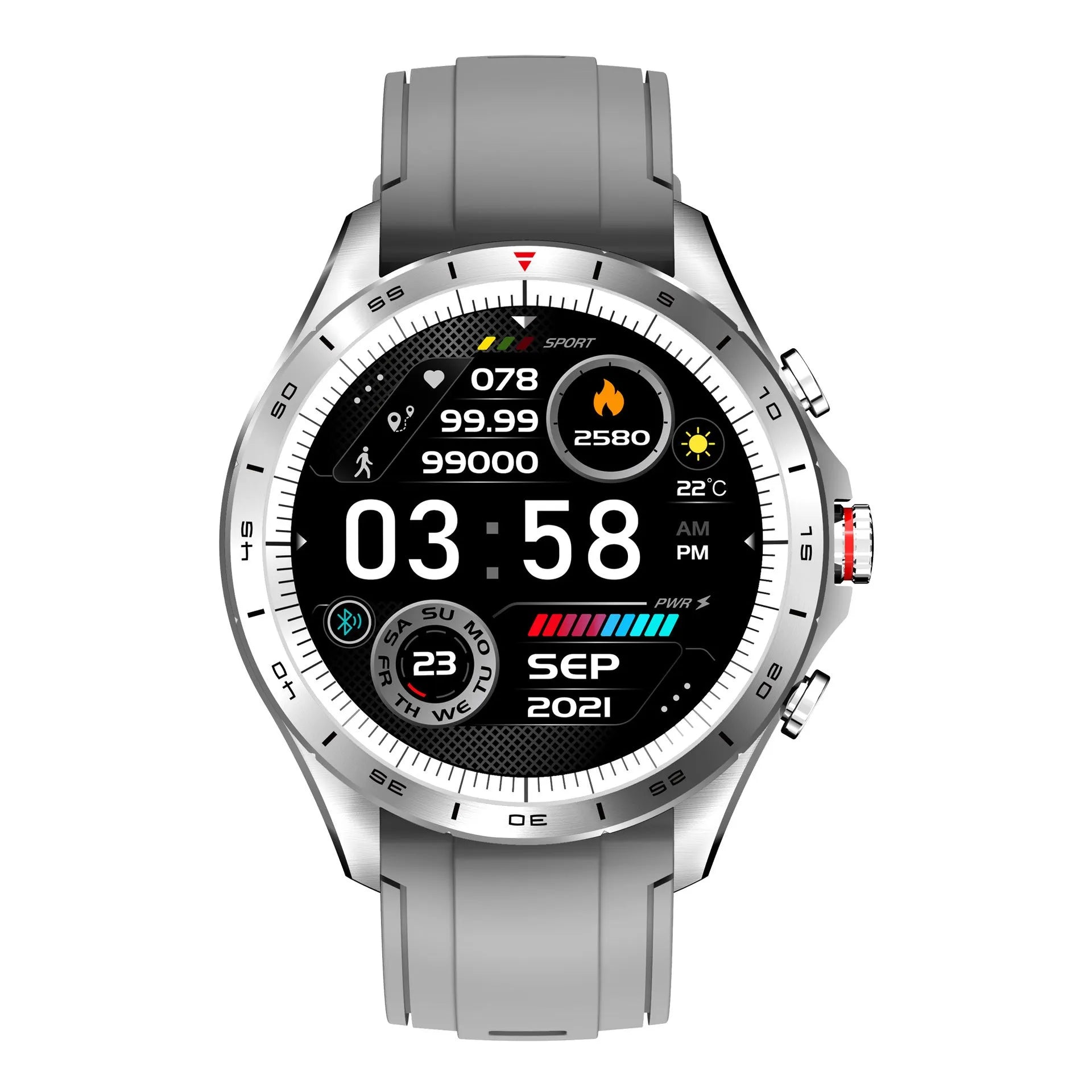 Men's black smart bracelet watch with zinc alloy screen and silicone band on a wrist.