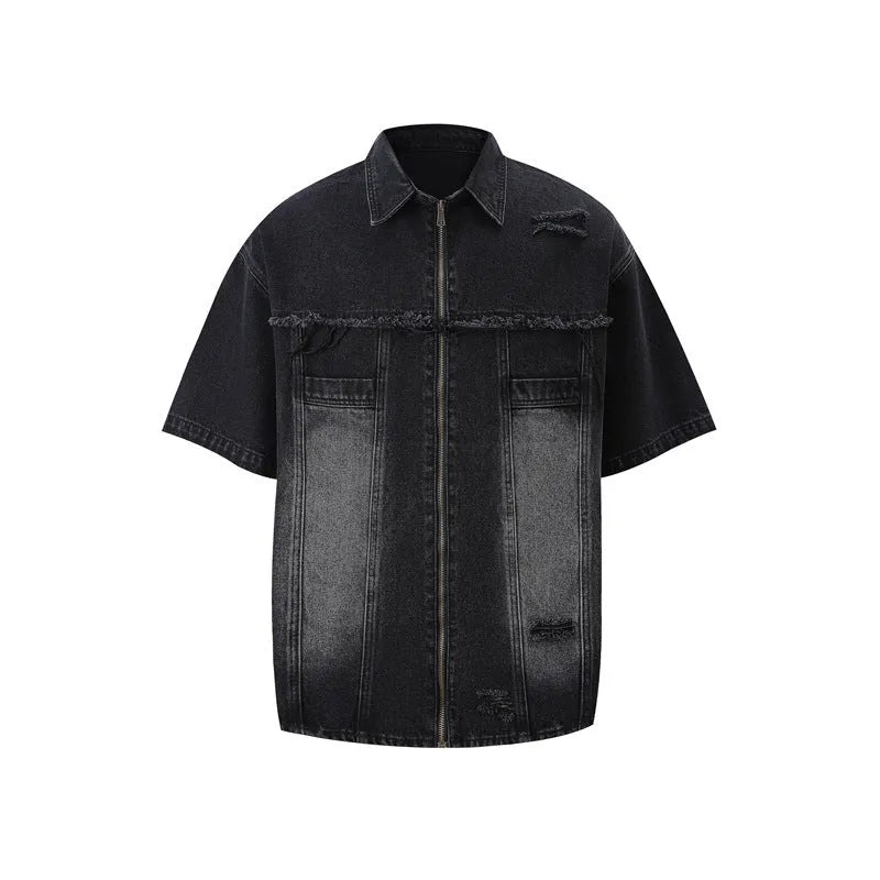 Denim overalls suit with short sleeve top and matching trousers in street style design