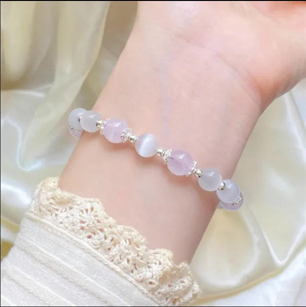 Opal amethyst crystal bracelet with moon charm over 20mm, manual processed women's cute accessory