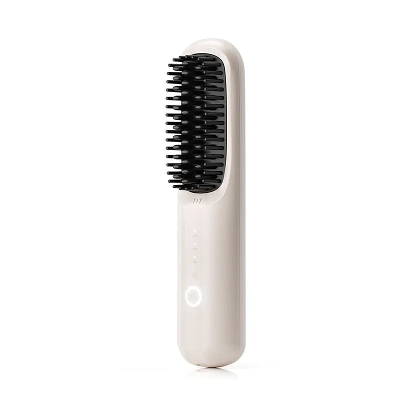 Wireless anion straightening comb in beige, pink, purple, or black colours with Type-C charging port.
