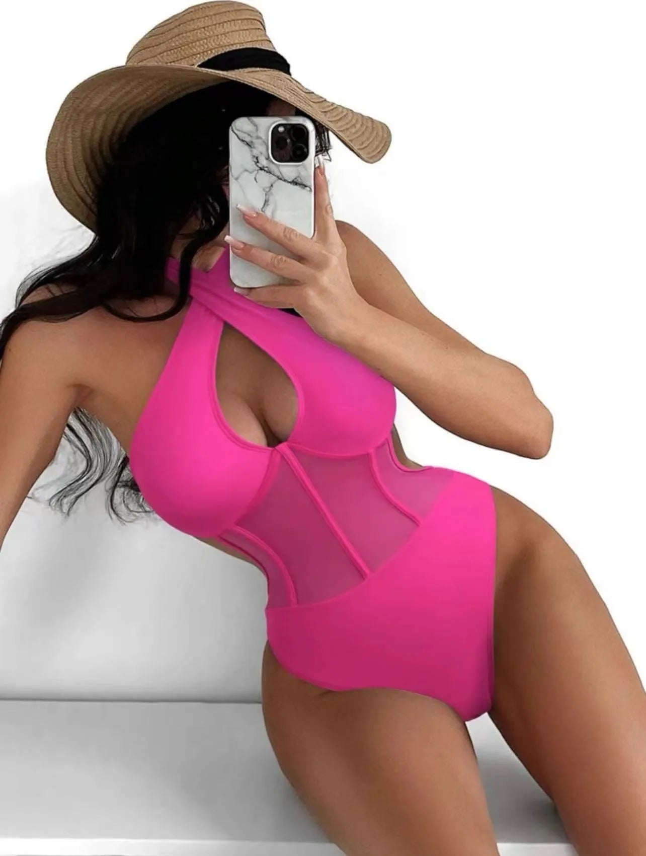 Women's black one-piece swimsuit made from nylon and spandex fabric